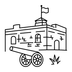 Obraz premium hand drwan icon showing fort york. Clean black hand drwan work, simple details, and open white space create a clear, balanced urban or lifestyle composition.