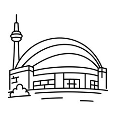 Obraz premium hand drwan icon showing a dome stadium. Clean black hand drwan work, simple details, and open white space create a clear, balanced urban or lifestyle composition.