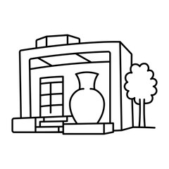 Obraz premium hand drwan icon showing a ceramic museum. Crisp black outhand drwans, simple details, and white space create a clear, balanced urban or lifestyle composition.