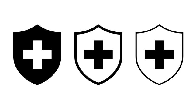 Medical shield icon set with cross symbol for healthcare and safety design