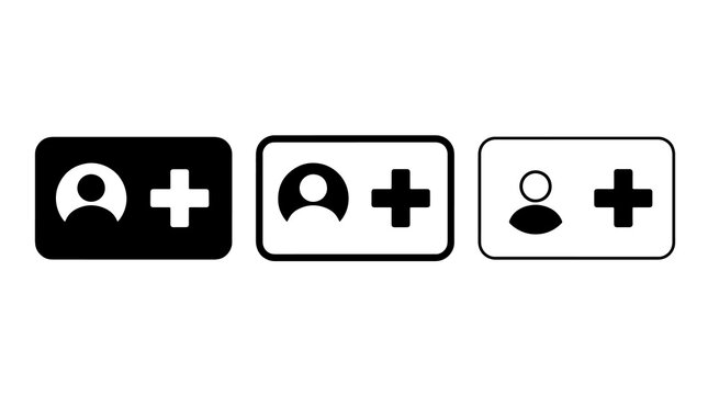Add user icon vector set with profile symbols and plus signs interface