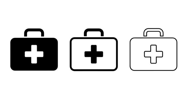 First aid kit vector icons set with medical cross symbols and outlines