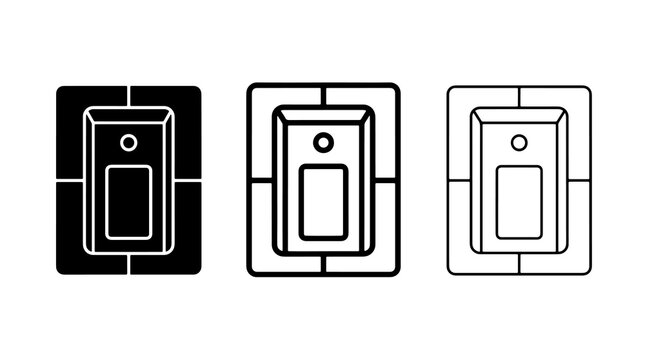 Light switch icon vector set in outline, flat and solid black styles