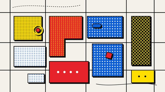 Abstract Geometric De Stijl Art with Halftone Patterns