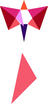 Colorful geometric origami falcon bird flying with sharp triangular shapes on plain white background illustration