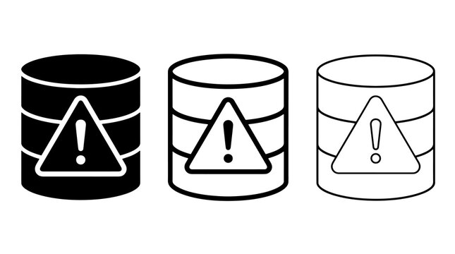 Database error warning icons vector set with server storage warning signs