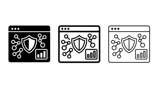 Cyber security browser icons set in solid and outline vector styles