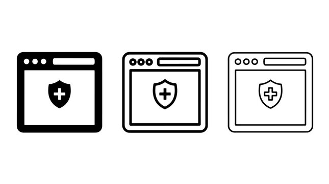 Medical browser icon vector set with health safety shield illustrations