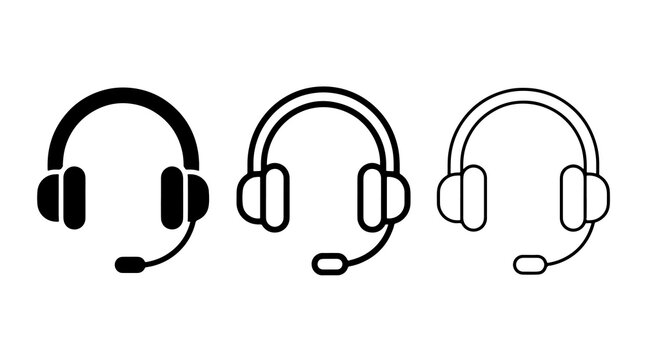Headphones icon vector set with microphone for support center symbols