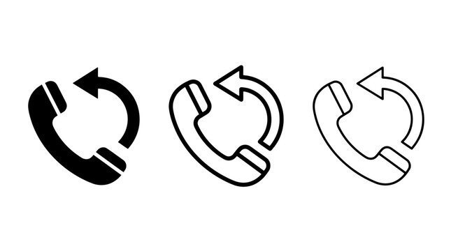Missed phone call vector icons set with callback and return symbols