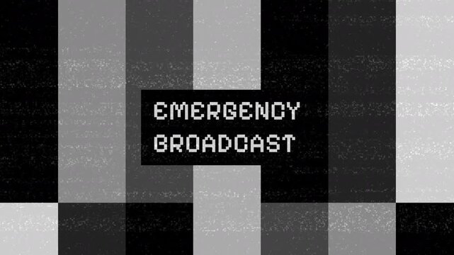Emergency Broadcast - Black and White Television Test Pattern with Static and Glitch Effect.