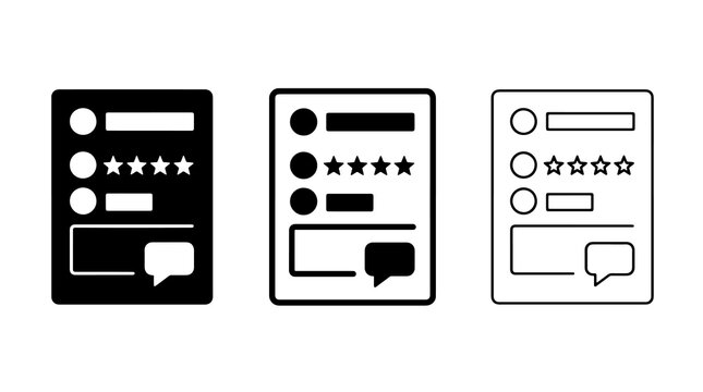 Feedback form review icons set with rating stars and comment bubble shapes