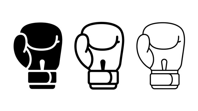 Boxing glove icon vector set in solid, outline, and line styles design