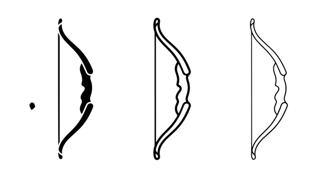 Bow icon vector set silhouette archery weapon outline design elements