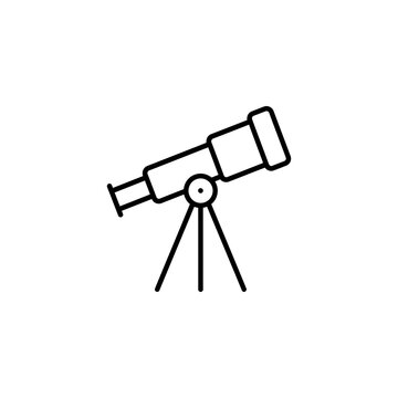 Telescope on tripod outline vector icon representing astronomy science tool with telescope