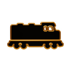 Golden locomotive train rendered in a3d metallic style on a black background © REZAUL