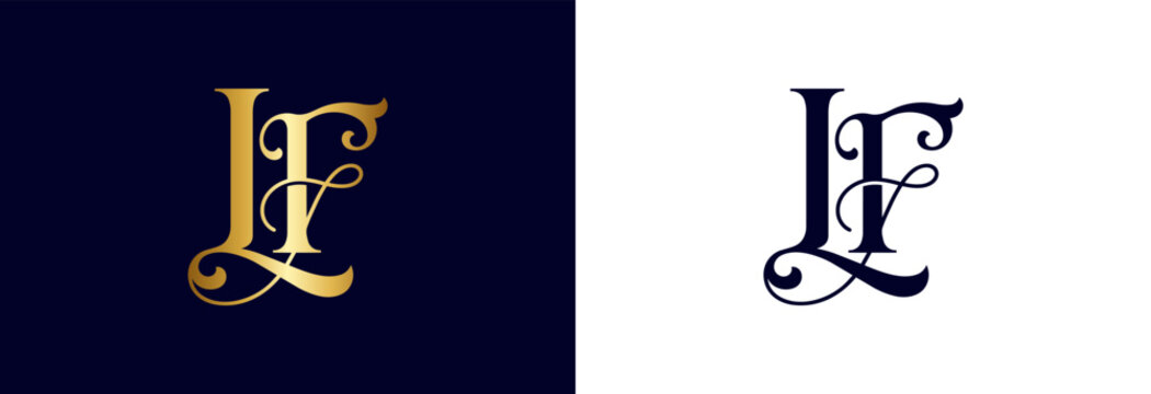 Luxury lf monogram logo design with ornate flourishes for premium brand identity.