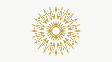 Obraz premium Gold sunburst radial pattern with multiple star points and decorative circular dots on a white background. Minimalist geometric vector icon for luxury branding and holiday decor.