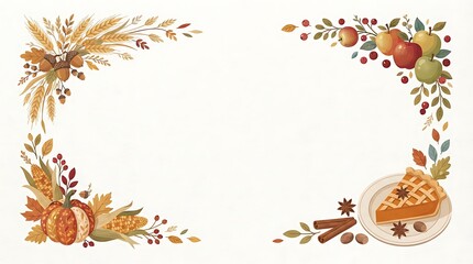 Fototapeta premium Decorative Thanksgiving Autumn Corners with Harvest Elements and Pumpkin Pie