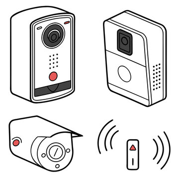 Isometric security cameras doorbells intercom vector illustration with video doorbells