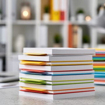 Stack of Blank Resume Pages with Colorful File Tabs on Desk