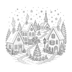 Obraz premium Christmas Village Embroidery Pattern Winter Houses Holiday Landscape Hand Embroidery Round Hoop Design