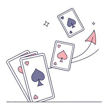 Playing cards flying and magic trick concept vector illustration with spade symbols