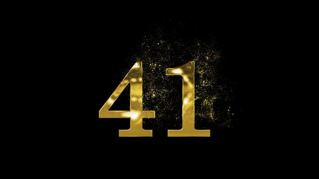 Banner of golden number 41 made of golden particles and transparent background, forty one