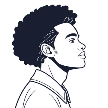 Young man with curly afro hair in profile view vector illustration profile portrait black man