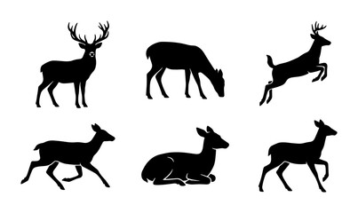 Obraz premium Deer Silhouettes Collection: Majestic Wildlife Icons, Forest Animals, Hunting Graphics, Nature Vector Set