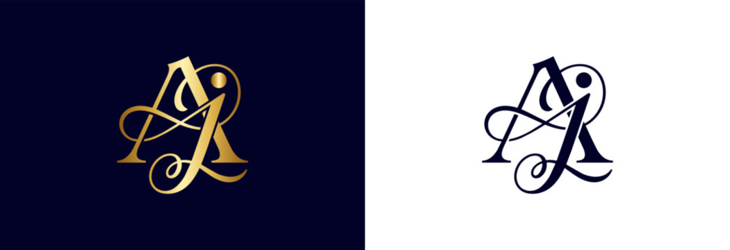 Refined AJ monogram logo, navy and white sophisticated design, excellent for luxury marketing.