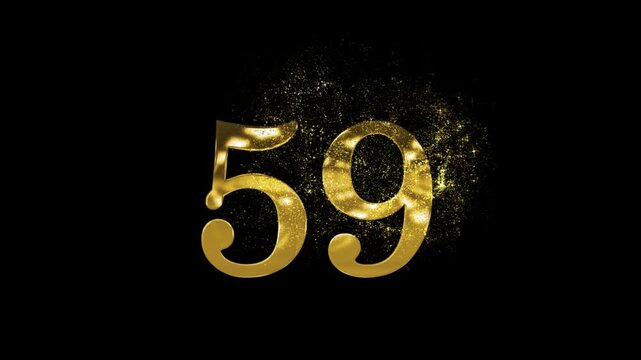 Banner of golden number 59 made of gold particles and transparent background, fifty nine