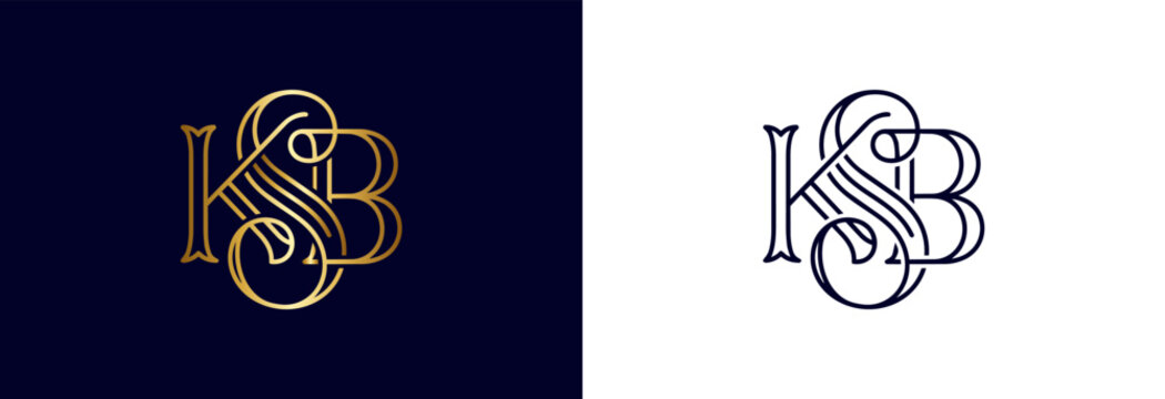 Elegant KSB monogram in gold and navy blue for luxury branding.