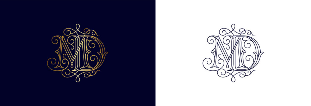 Monogram m d luxury gold and black design for branding.