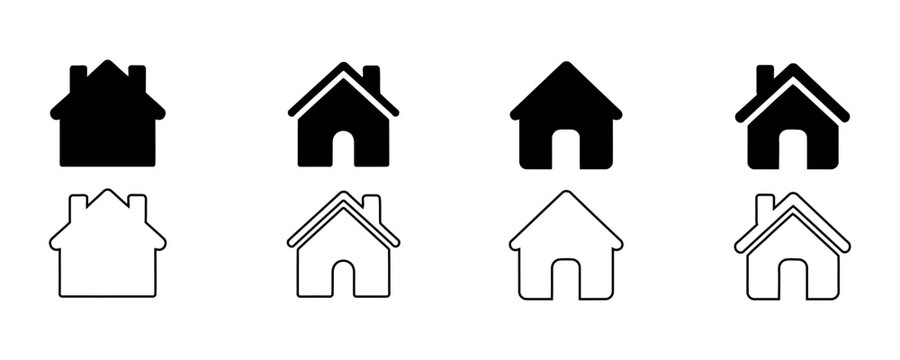 Home icon set. Website navigation symbol. Simple pictogram collection for homepage, real estate, main menu, property and app design.