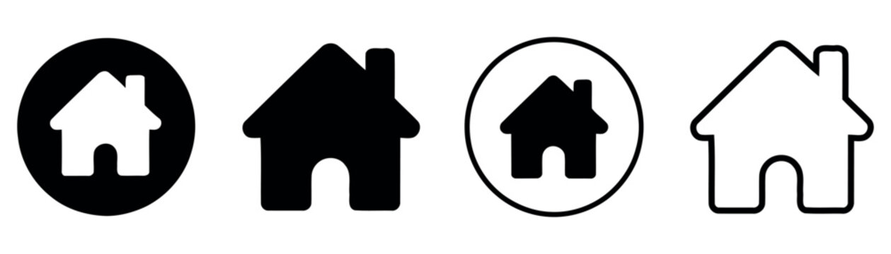Home icon set. Website navigation symbol. Simple pictogram collection for homepage, user interface, real estate, main menu and app design.