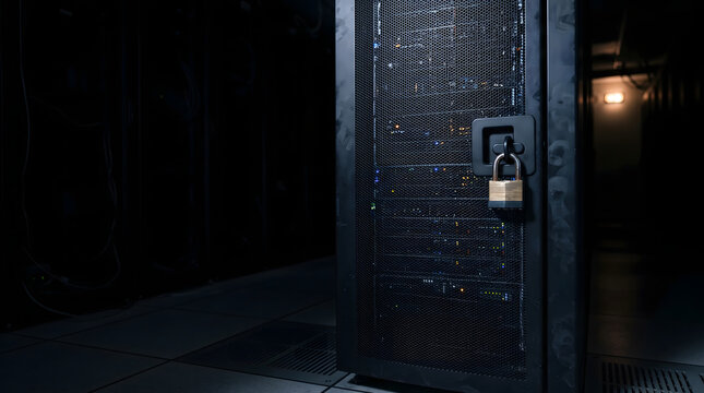 server rack cybersecurity concept data center security padlock