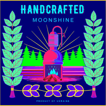 vector, vector graphics, moonshine, corn, berries, maize, label, sticker, blueberry, oak, wormwood, mint, wild berry, rowan, juniper, alcoholic beverages, bourbon, spirits, alcoholic products