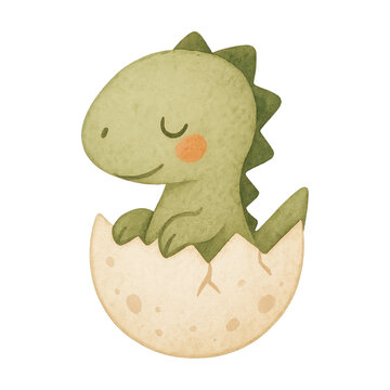 PNG Cute dinosaur hatching illustration.