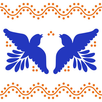 Colorful Mexican Talavera Ceramic Tile With Bird And Flower. Traditional Puebla Pattern, Mexico. Vector Illustration.