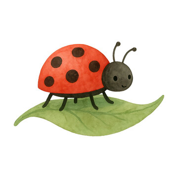 PNG Cute ladybug on green leaf.