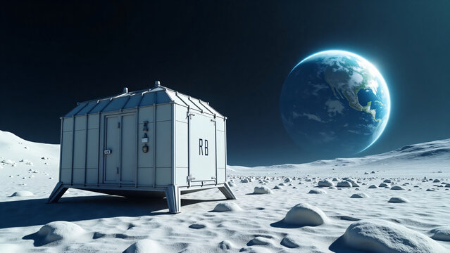 Lunar Research Station with Earth in Space for Marketing