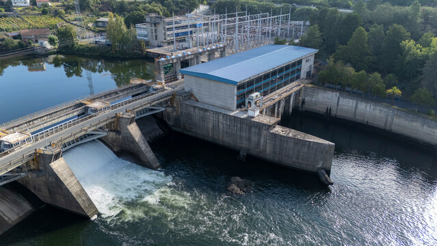 Velle hydroelectric dam generating clean energy in Ourense, Spain