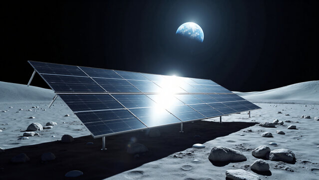 Lunar Solar Array with Earth in Space