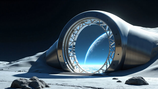 Lunar Base Entrance with Earth View