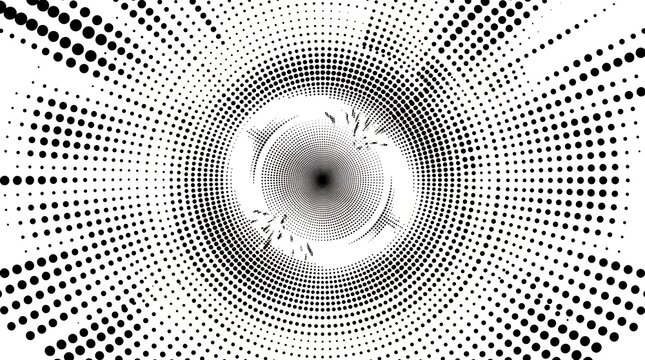 Black and white radial halftone pattern circles for creative graphic design backgrounds.