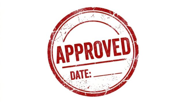 Red round approved rubber stamp with date line isolated on white background