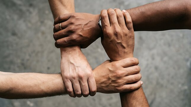 Group of people joining hands together in a circle