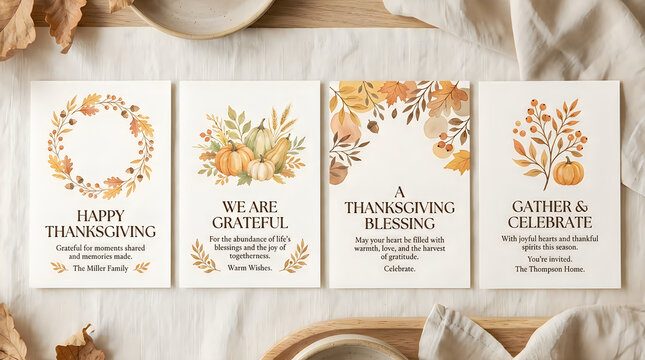 A collection of beautiful thanksgiving cards featuring autumnal designs and warm wishes for a joyful holiday season