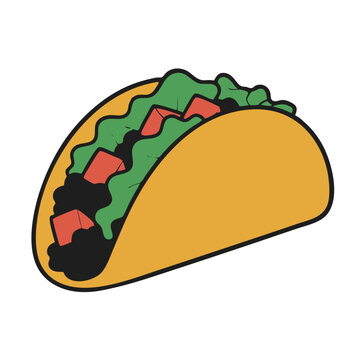 Open Taco with Lettuce and Tomato Vector